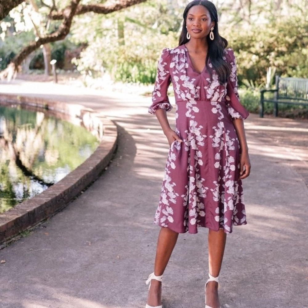 Gal Meets Glam Adelaide Floral Midi Dress in Purple | Size 6